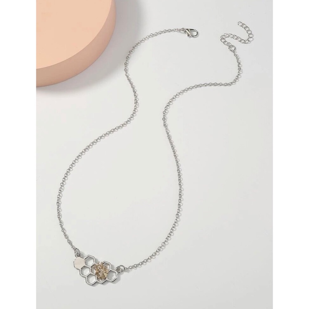 3/$30 Silver & Gold Honeycomb Bee Pendant Necklace - Picture 4 of 5